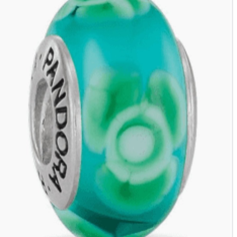 Pandora Authentic Turquoise Flower Murano Glass Sterling Silver Retired